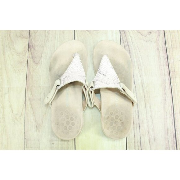 Vionic Wanda Tan Leather Slip-On Embossed Snake Flip Flop Sandals Size 7 Wide - Picture 7 of 9